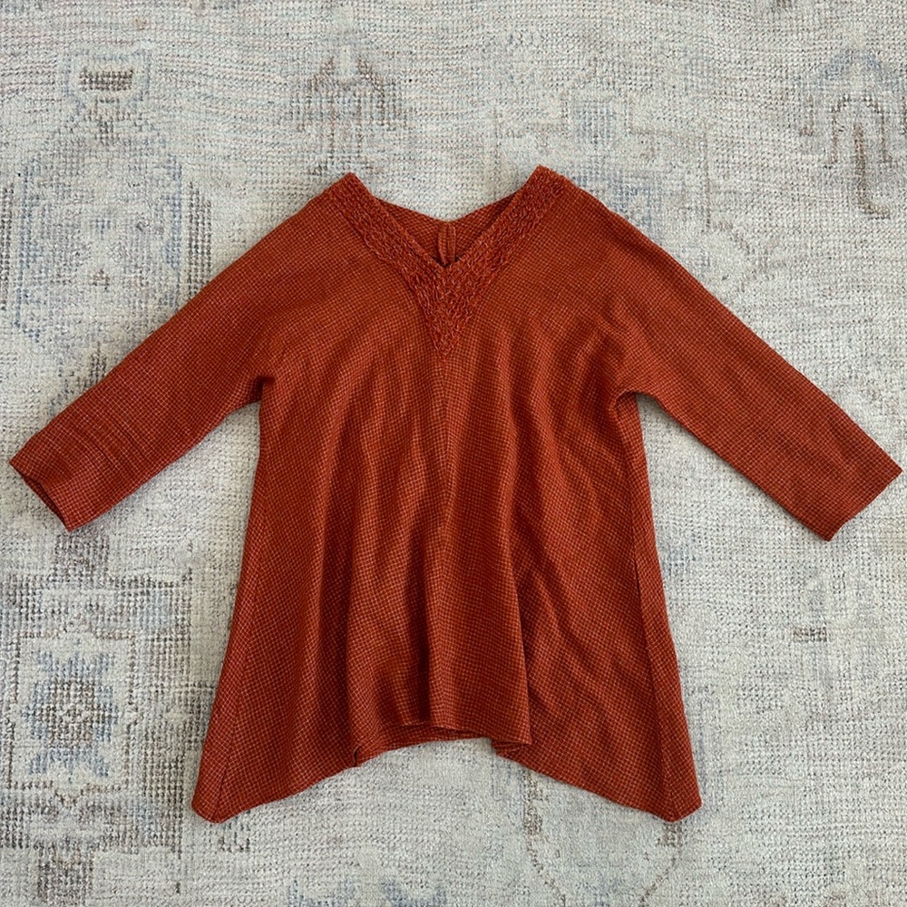 Jurgen Lehl Wool Burnt Red Flowy Subtle Gingham Print Top